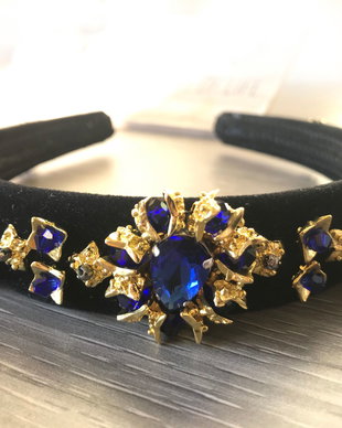 Coronita unicat brodata cu cristale albastre, Diadema, Coronita cu cristale, Accesoriu pentru par, Coronita eleganta, Tiara