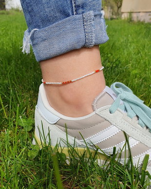 Bratara de gleza alb si coral, Bijuterie minimalista cu margele Miyuki