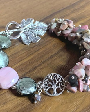 BRATARA~PINK FOREST~rodonit,murano,accesorii argintate