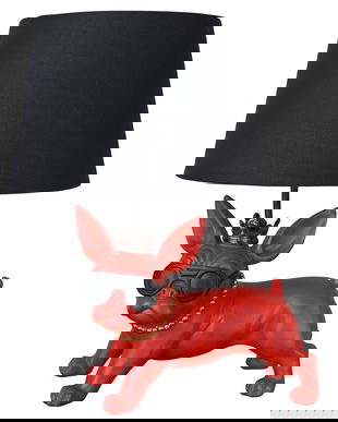 Lampa de masa cu un buldog francez rosu