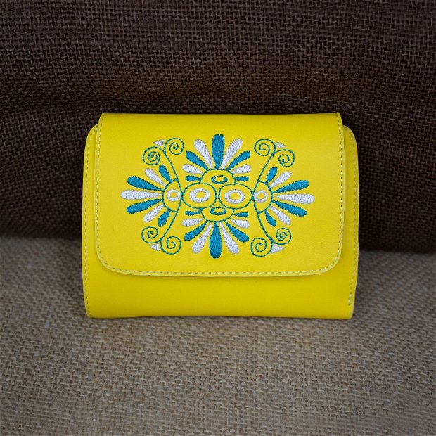 Portofel din piele cu broderie "Art Nouveau" (culoare: galben)