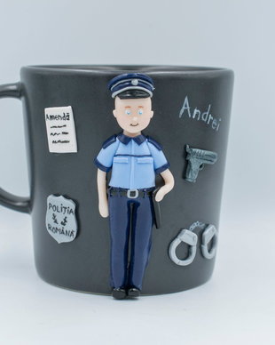 Cană Politist | Personalizată handmade | Lut polimeric