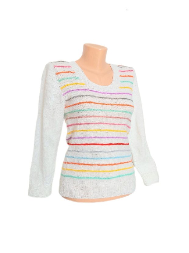 Bluza tricotata manual din acril dungi colorat
