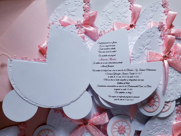 Invitații botez fetițe Cărucior