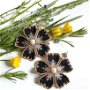 Cercei floare mare negru auriu si perle Swarovski