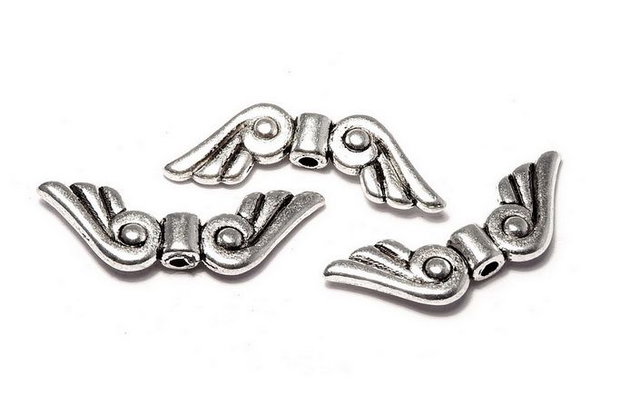 Margele din metal, argintiu antichizat, aripi, 7.5x21 mm