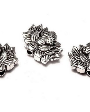 Margele din metal, argintiu antichizat, lotus, 9x12 mm