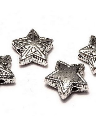 Margele din metal, argintiu antichizat, stea, 10 mm