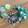 BRATARA~LUCKY GREEN FLOWER~prehnit,agate,perle de cultura,cristale sticla,zamac argintat