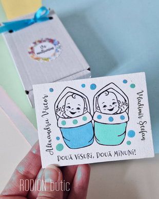 Marturii personalizate botez handmade pictate magnetice gemeni