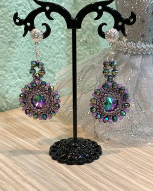 CERCEI~PURPLE PRINCESS~toho,Rivoli Swarowski,accesorii argintate,cristale sticla fatetata