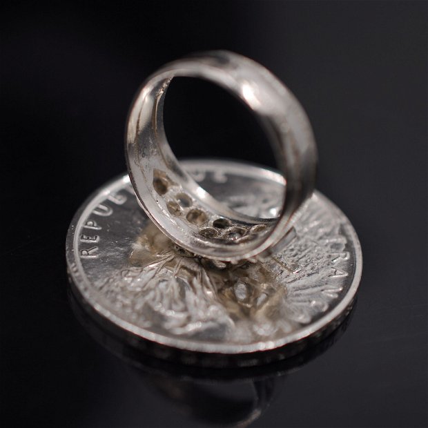 Inel din argint, din moneda de 5 franci, din colectia Reversul monedei