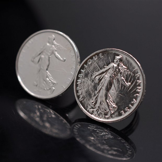 Inel din argint, din moneda de 5 franci, din colectia Reversul monedei