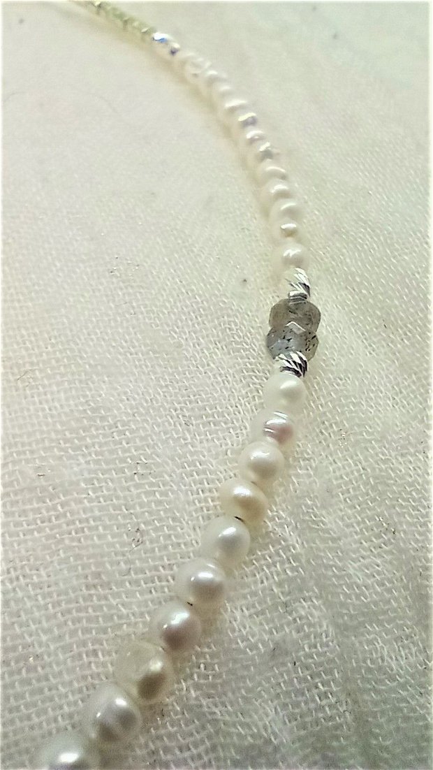 Colier argint labradorit perle de cultura free form miyuki delica minimalist romantic boho chic- Transport gratuit