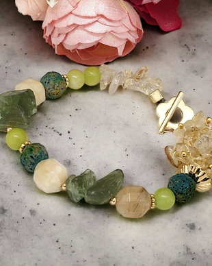 Bratara citrin,peridot brut,dolomit  si jad