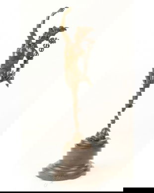 Mercur- statueta dn bronz pe un soclu din marmura