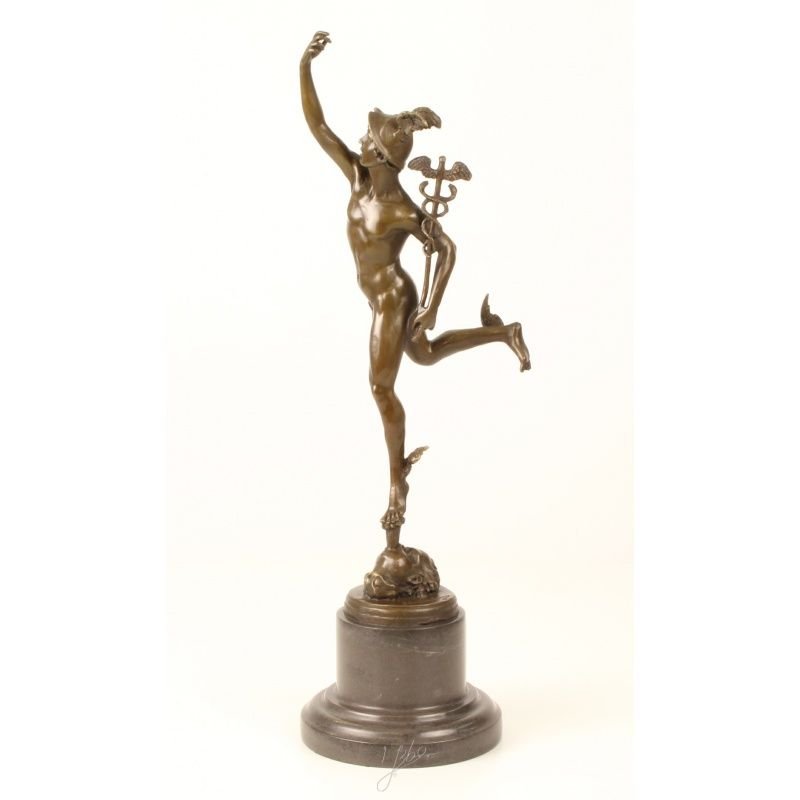 Mercur- statueta dn bronz pe un soclu din marmura