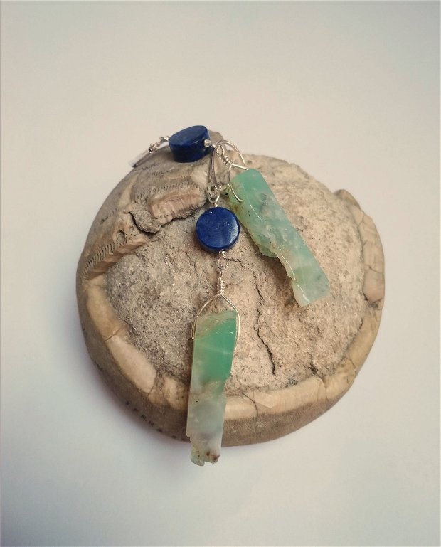 Cercei cu Crisopraz și Lapis Lazuli