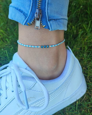 Bratara de glezna * Anklet alb cu albastru * Bijuterie de vara
