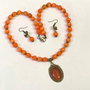 SET~VINTAGE ORANGE~ochi de pisica,cristale sticla fatetata,accesorii metalice bronz