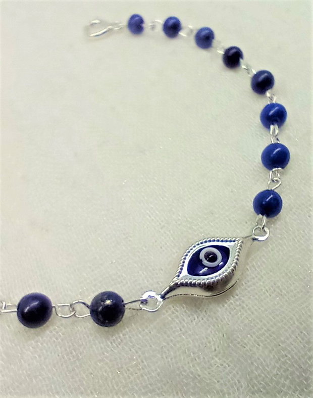 Bratara argint lapis lazuli nazar sticla lant minimalist protectie evil eye- Transport gratuit