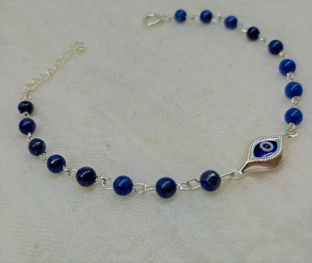 Bratara argint lapis lazuli nazar sticla lant minimalist protectie evil eye- Transport gratuit
