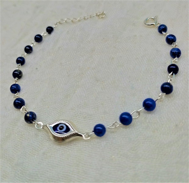Bratara argint lapis lazuli nazar sticla lant minimalist protectie evil eye- Transport gratuit