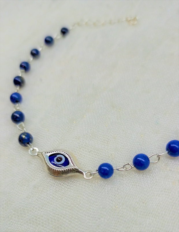 Bratara argint lapis lazuli nazar sticla lant minimalist protectie evil eye- Transport gratuit