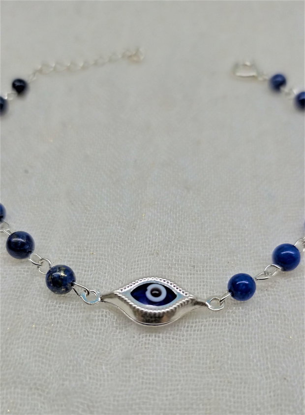 Bratara argint lapis lazuli nazar sticla lant minimalist protectie evil eye- Transport gratuit