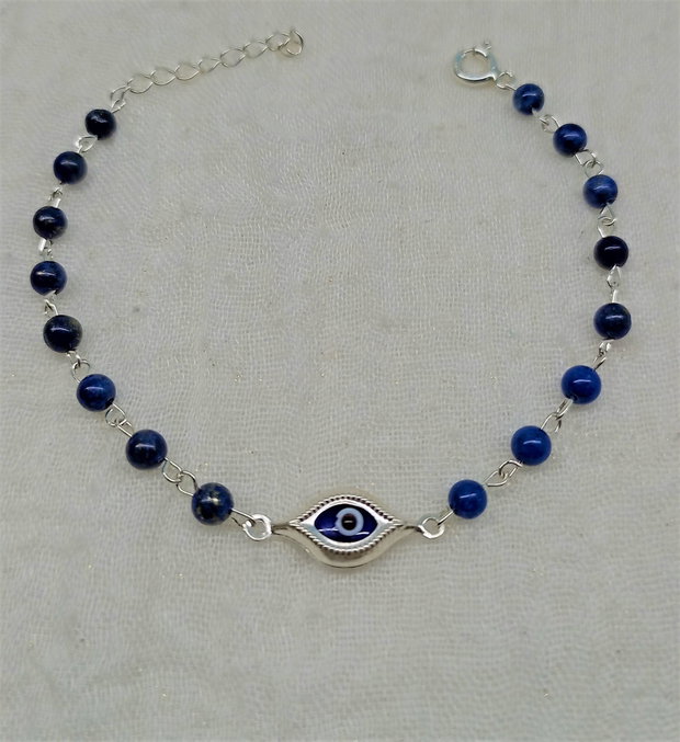 Bratara argint lapis lazuli nazar sticla lant minimalist protectie evil eye- Transport gratuit