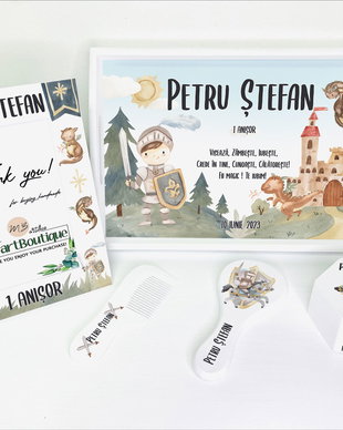 Set aniversar personalizat 1 anisor - Castelul cavalerului - Tavita mot si accesorii