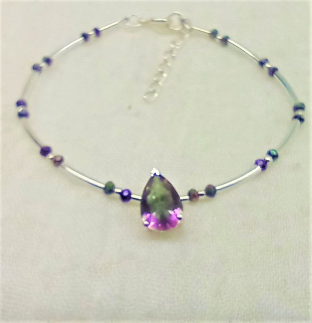 Bratara argint topaz mistic cristal medium purple Cehia minimalist- Transport gratuit