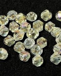 Cristale din sticla, biconice, 4 mm, AB, Light Yellow