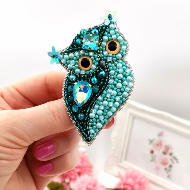 Broșă bufnită- Turquoise Owl