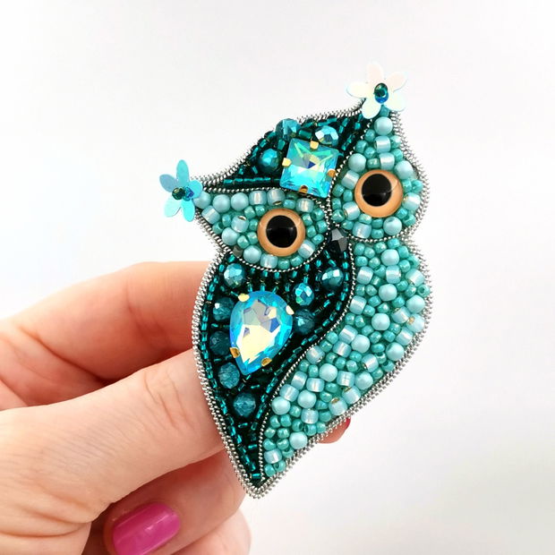 Broșă bufnită- Turquoise Owl