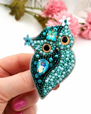 Broșă bufnită- Turquoise Owl