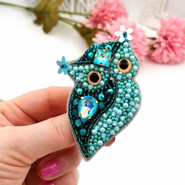 Broșă bufnită- Turquoise Owl