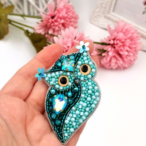 Broșă bufnită- Turquoise Owl