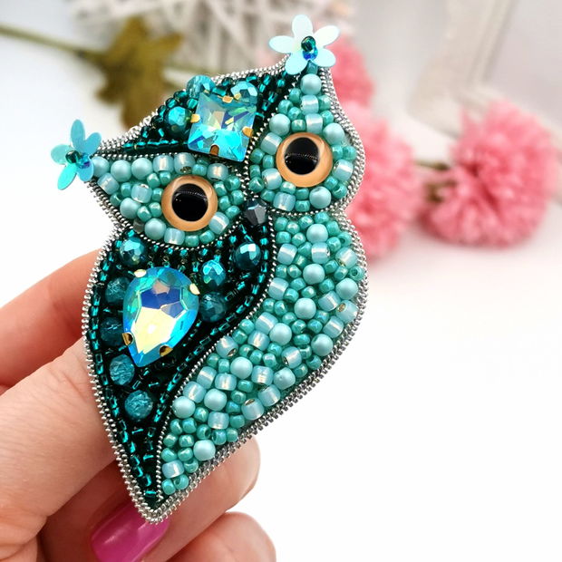 Broșă bufnită- Turquoise Owl