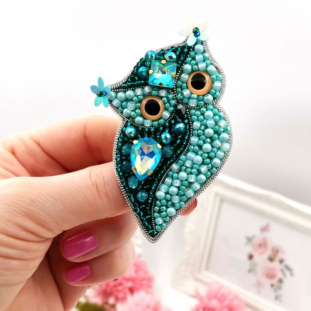 Broșă bufnită- Turquoise Owl