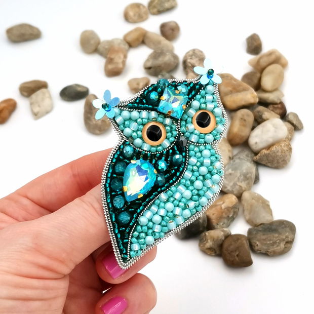 Broșă bufnită- Turquoise Owl