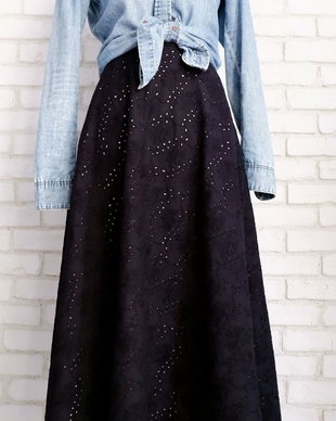 Fusta Lunga Clos Panza Brodata Neagra