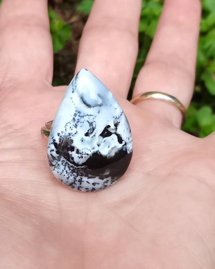 Inel Opal dendritic si Argint 925 - IN1054 - Inel alb reglabil, inel pietre semipretioase, cristale vindecatoare, cristaloterapie, inel statement, cadou iubita, inel cadou, bijuterii cadou, inel mireasa, inel logodna