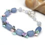 Bratara blue jad cu floricele /placat argint