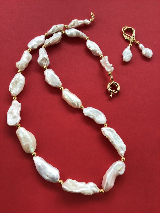 Colier perle baroc Biwa albe