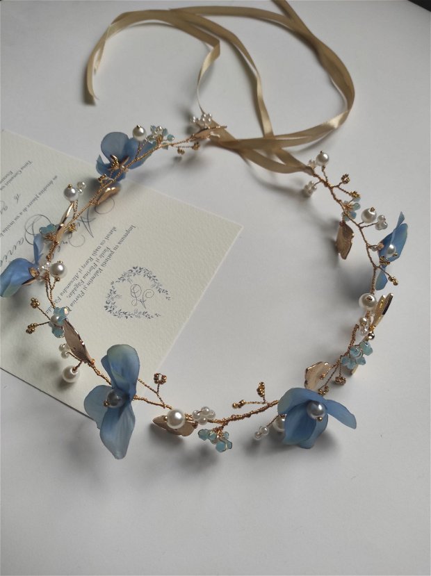 "Blue Begonia" - coronita mireasa, ghirlanda cununie, accesoriu logodna