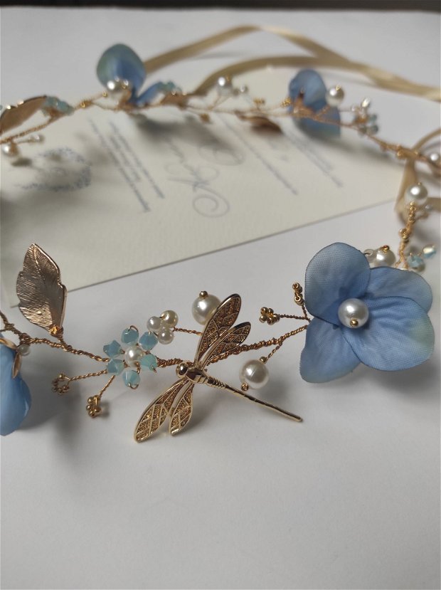 "Blue Begonia" - coronita mireasa, ghirlanda cununie, accesoriu logodna