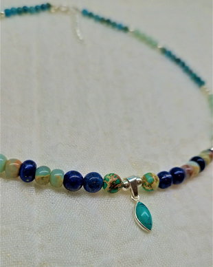Colier argint jasp imperial amazonit lapis lazuli apatit turcoaz minimalist boho chic - Transport gratuit