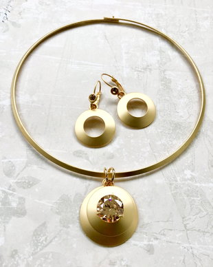 Set inox gold & cubic zirconia