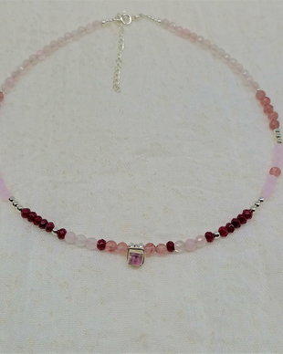 Colier argint cuart roz cherry agata visinie minimalist degrade la baza gatului romantic boho chic - Transport gratuit